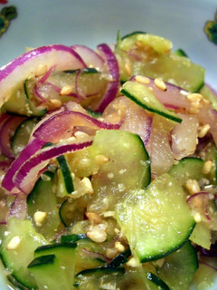 A picture of Sesame Dressed Red Onion and Cucumber Salad.