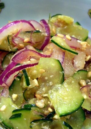 A picture of Sesame Dressed Red Onion and Cucumber Salad.