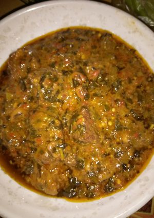 A picture of Bitter leaf soup.