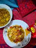 Ghugni chaat with aloo bhujia
