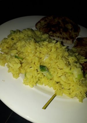 Una foto de Arroz cremoso al verdeo y ajo