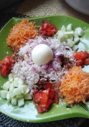 A picture of Healthy Rice and beans with veggies.