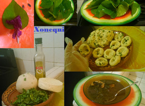 Una foto de Xonequi o espinacas con chochoyotes al frijol y aceite de oliva