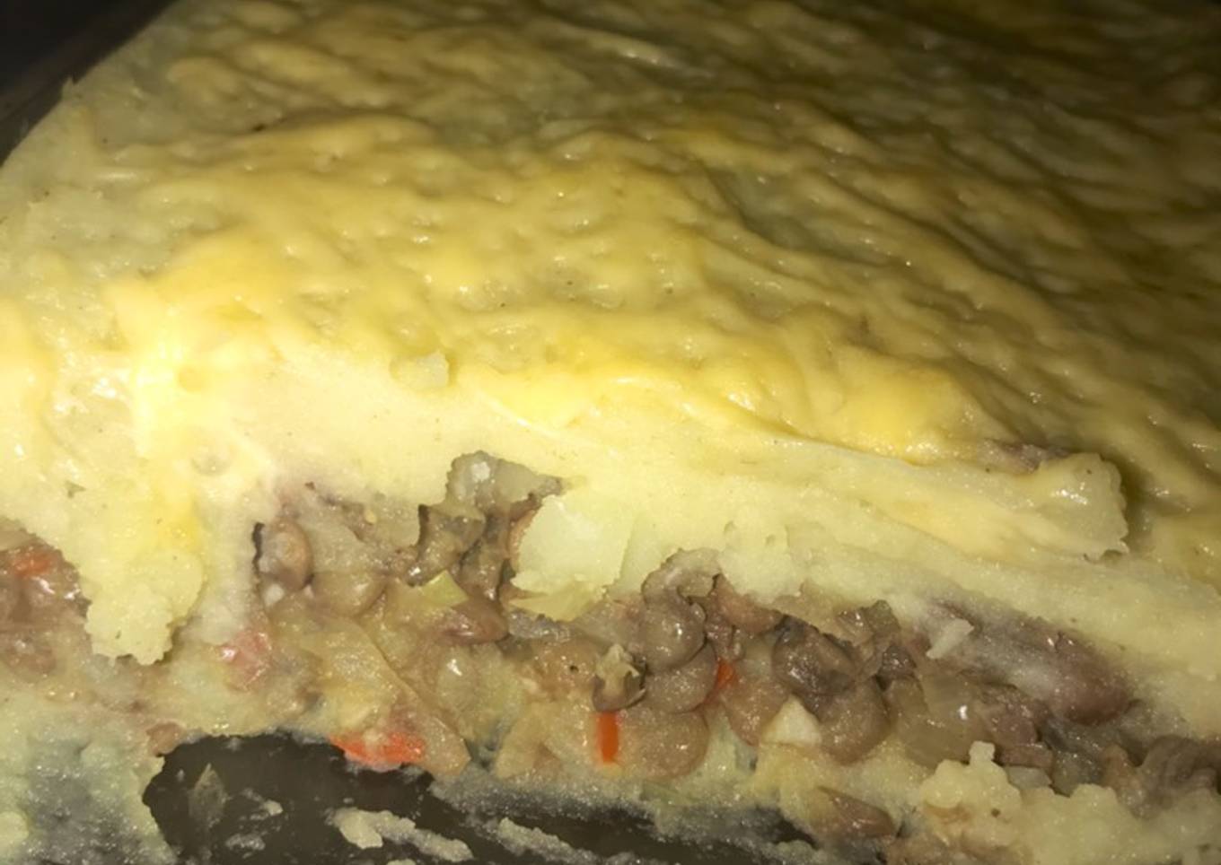 Pastel de papa con lentejas