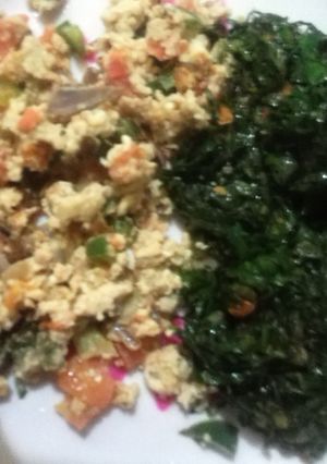 A picture of Fried eggs with Saute kales.
