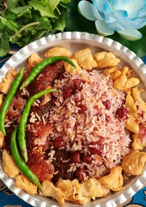 عکسی از دستور اینم از آلبالو پلو غذای فصل محبوبمون