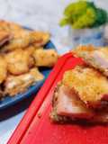 Oven-baked eggplant sandwiches with ham and cheese
