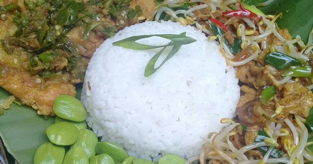 Resep Telor Geprek Dadar Telor Cah Toge Dan Nasi Hangat Oleh Mama