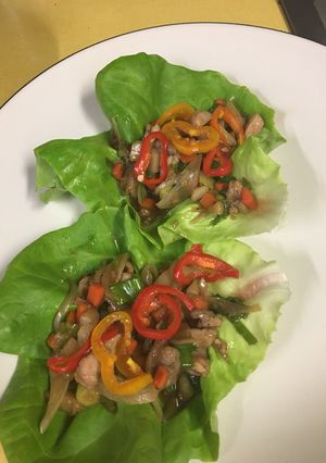 A picture of Asian lettuce wraps Chicken or Beef.