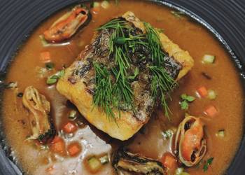 Unique Recipe Seabass served with mussels in tomato sauce Most Delicious
