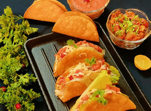 A picture of Red kidney bean tacos with walnut dip.