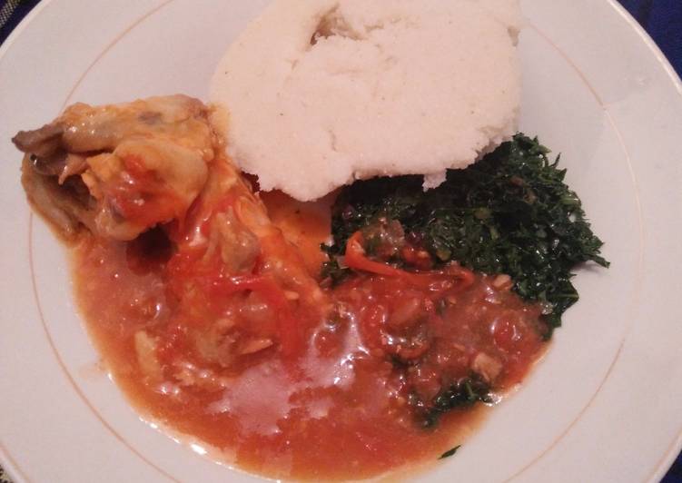 Stewed chicken with James and ugali