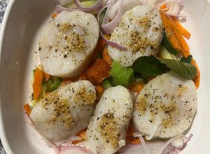 Una foto de Corvina en vegetales