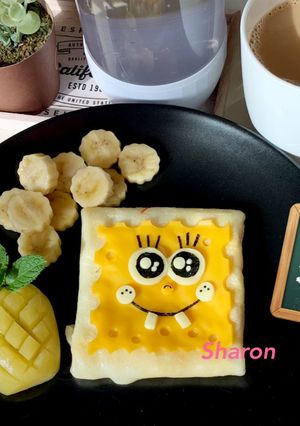 海綿寶寶造型蛋餅 的食譜成品照片