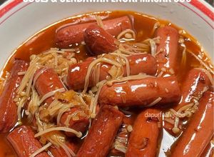Gambar Sosej & Cendawan Enoki Masak Sos