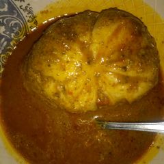 A picture of Tuwon semo and dried okro soup.