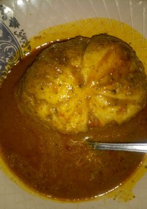 A picture of Tuwon semo and dried okro soup.