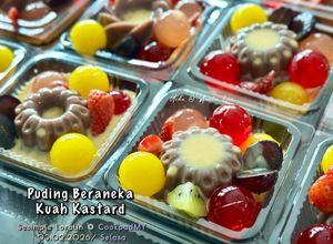 Gambar Puding Beraneka Kuah Kastard (Agar-agar Coklat, Jelly Ball & Fresh Fruits)