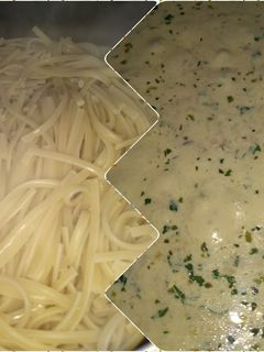 Una foto de Fideos con crema y atún