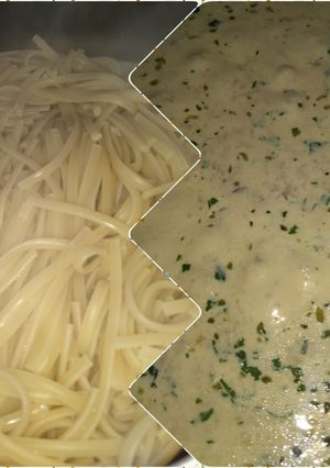 Una foto de Fideos con crema y atún