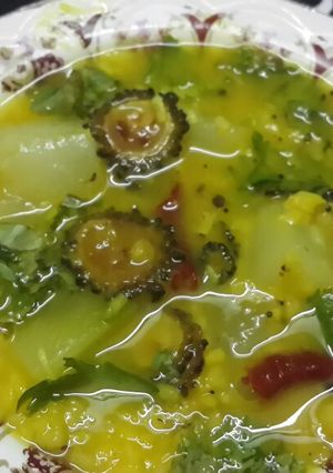 A picture of Titar dal (moong dal made with lauki and karela).