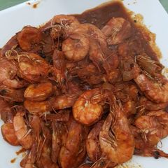 Shrimps with hot red sauce A picture of Shrimps with hot red sauce.