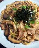 Asian Mushroom & Pork Spaghetti with Garlic Butter Soy Sauce