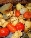 Asado al horno con cherry, papas y cebolla