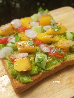 A picture of Mango Guacamole Toast.