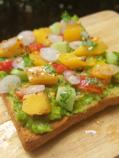 A picture of Mango Guacamole Toast.