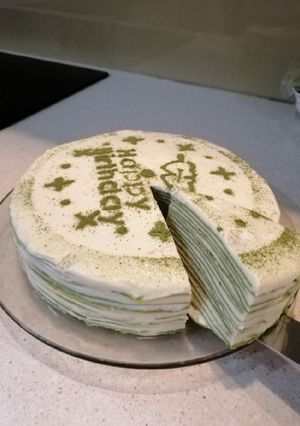 Hình của món Matcha crepe cake😋 (Bánh matcha ngàn lớp).
