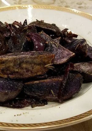 A picture of Rosemary Roasted Purple Potatoes.