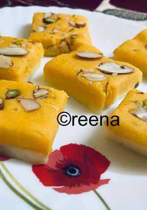 A picture of Kesar malai burfi.