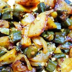 Aaloo Bhindi Bhaja A picture of Aaloo Bhindi Bhaja.
