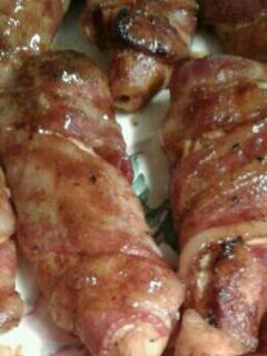 A picture of BBQ bacon wrapped chicken tenders.