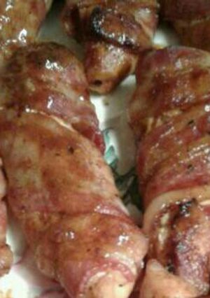 A picture of BBQ bacon wrapped chicken tenders.