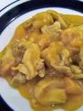 Trocitos de pollo con calabaza y crema de calabaza