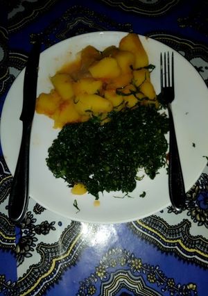 A picture of A recipe of bananas with sukuma wiki.