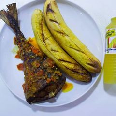 A picture of Oven grilled plantain and fish.