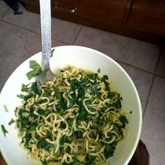 A picture of Noodles and veggies.