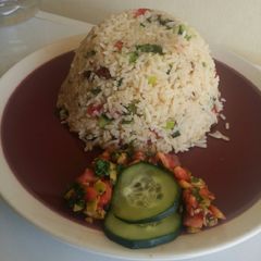 A picture of Stir fried rice with nyamabite.