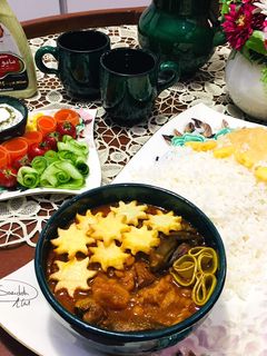 عکسی از دستور قیمه با آلو و بامیه