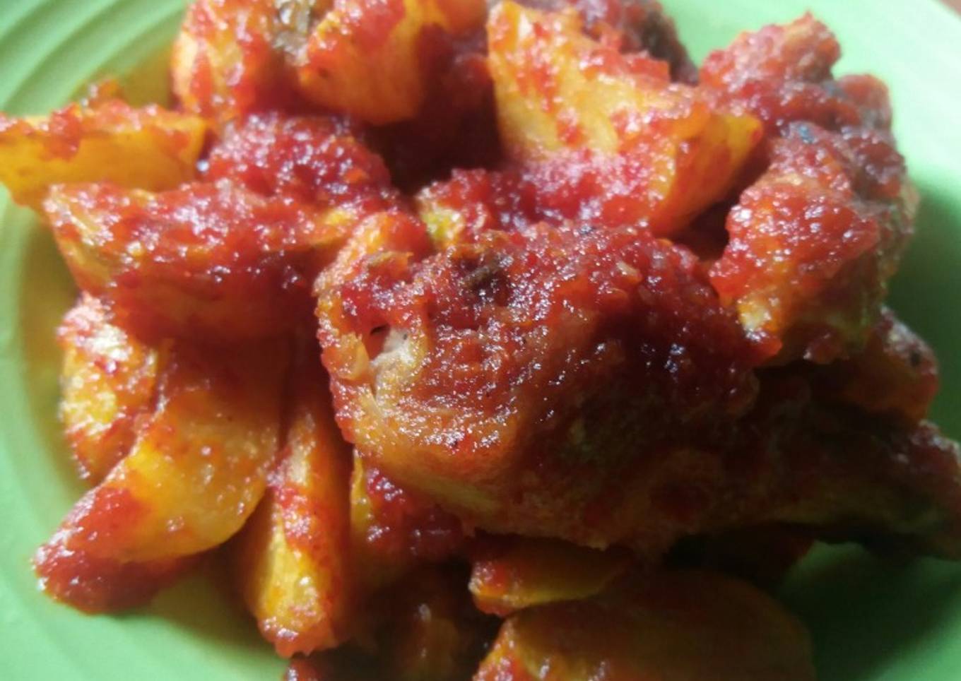 Balado kentang paha ayam pedas manis
