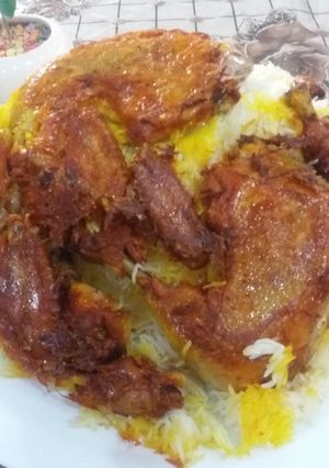 عکسی از دستور ته انداز مرغ زعفرانی