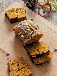 A picture of Eggless Pumpkin Loaf cake.