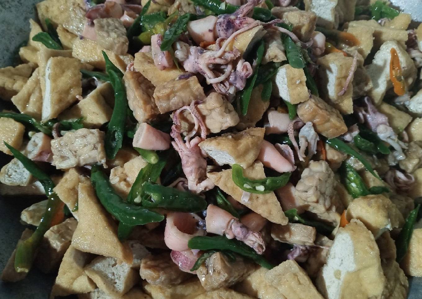 Cumi asin tahu tempe tumis cabe hijau