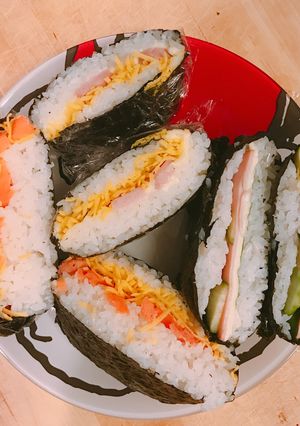A picture of Onigirazu (Sandwich style Japanese Rice ball).