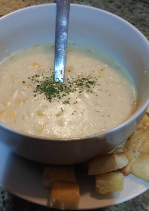 Foto resep Creamy chicken corn soup rice cooker