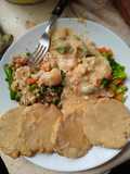 Arroz y con verduras y pure de papa a 2 quesos y tortitas de mazeca