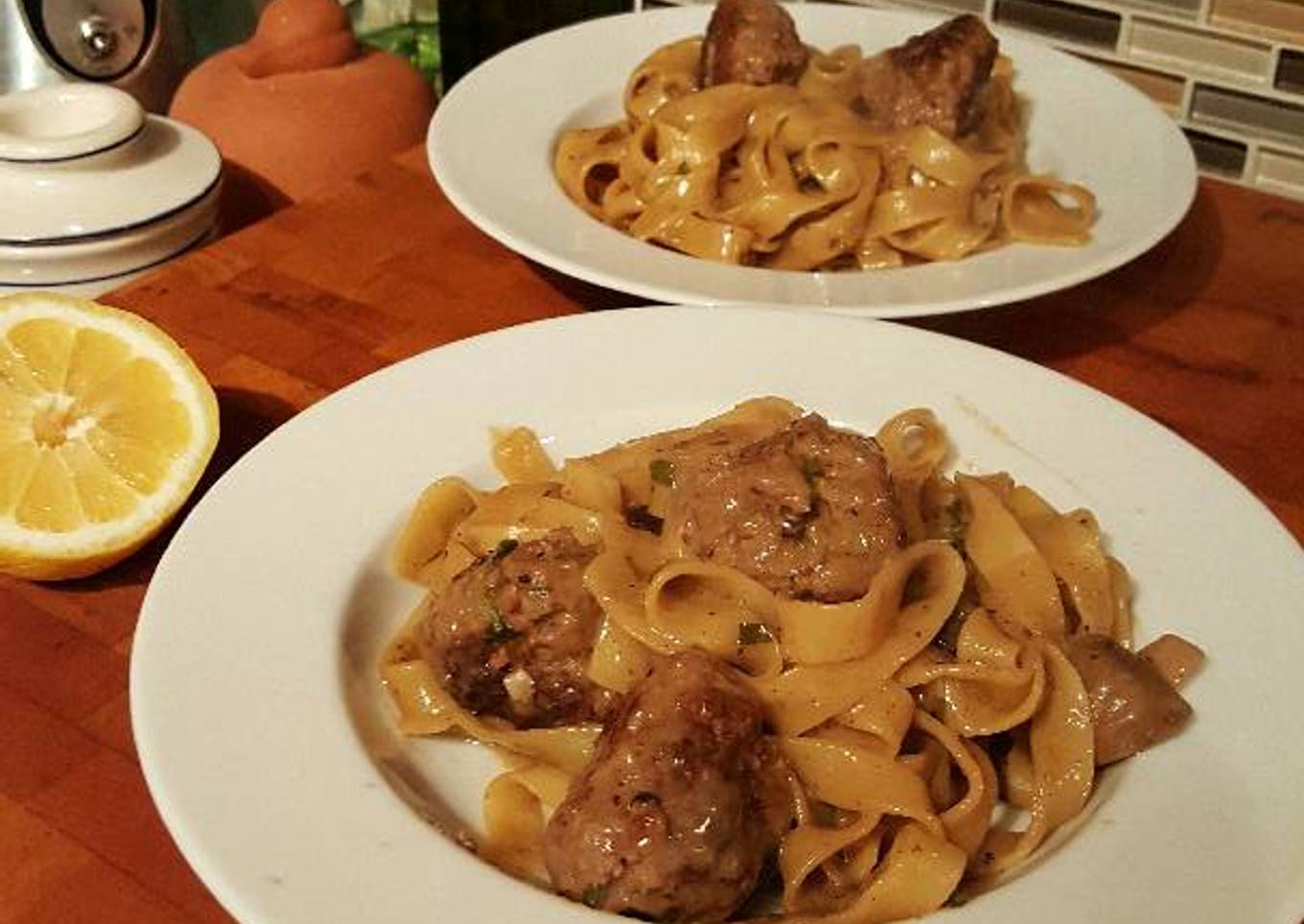 Swedish meatballs and egg noodles with cream sauce